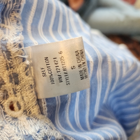 Blue and White Striped Blouse with Lace Hem From Revolve - Picture 7 of 8